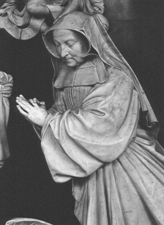 Grafmonument van de abdis Anna Catarina de Lamboy met de Graflegging van Christus, detail: knielende abdis