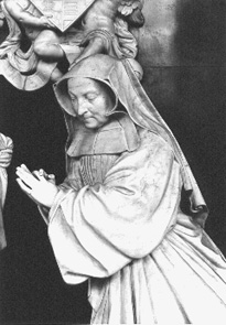 Grafmonument van de abdis Anna Catarina de Lamboy met de Graflegging van Christus, detail: knielende abdis
