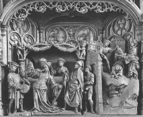 Zijbeuk, Sint Jansretabel, detail: Salome danst tijdens het feestmaal van Herodes