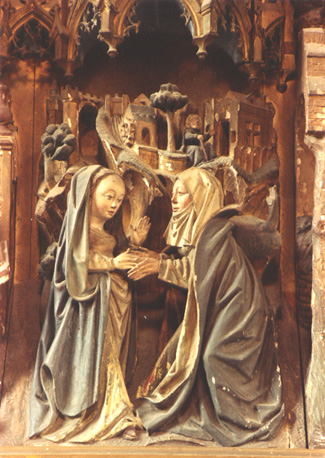 Mariaretabel met scènes uit het leven van Maria, detail: Maria en Elizabeth (visitatie)