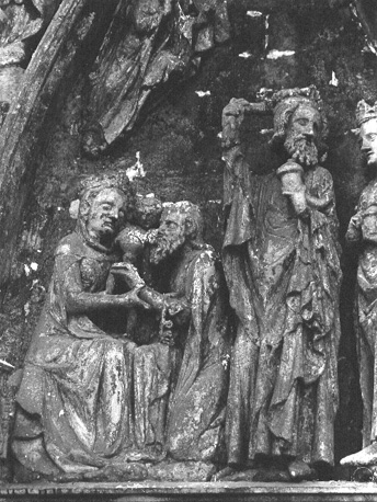 "Portail de la Vierge"  met scènes uit het kerstverhaal in timpaan, detail: Aanbidding van de koningen