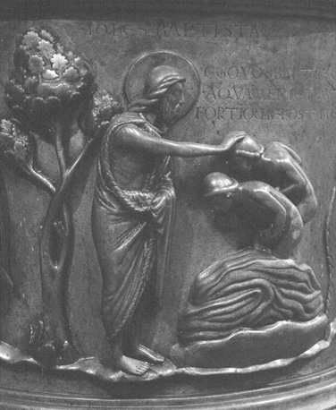 Doopvont, detail: doop van de belastingpachters
