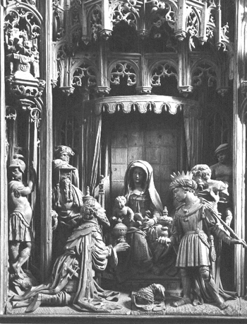 Mariaretabel, detail: Aanbidding van de koningen