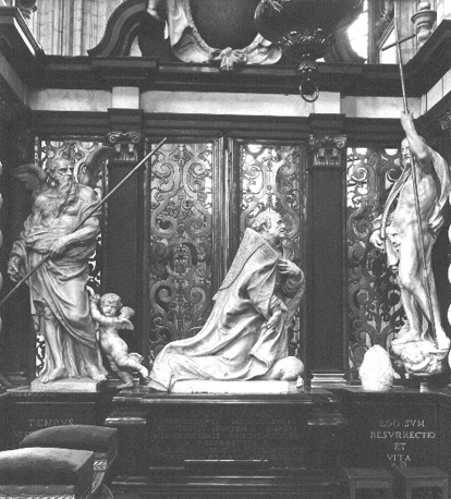 Koor, Grafmonument van aartsbisschop Andreas Cruesen; links: personificatie van de Tijd; rechts: de verrezene Christ