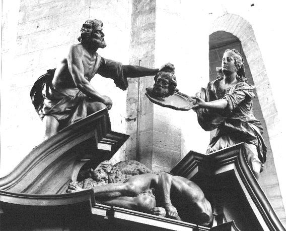 Kerkmeestersbank, top: Het hoofd van Johannes de Doper aan Salome gegeven, op een schaal