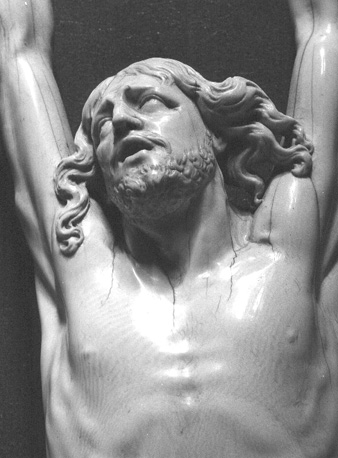 Sacristie, Kruisbeeld (Christus aan het kruis), detail: hoofd van Christus