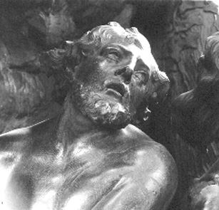 Kansel: Adam en Eva verdreven uit het paradijs, detail: hoofd van Adam