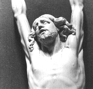 Sacristie, Kruisbeeld (Christus aan het kruis), detail: hoofd van Christus