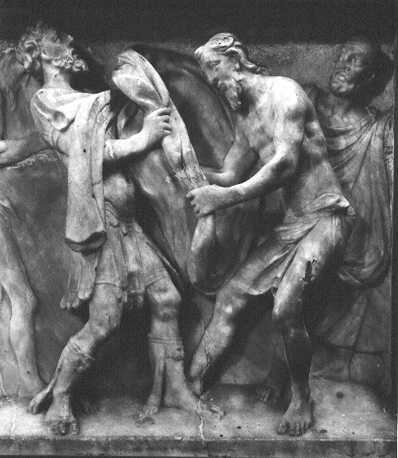 Predella van Passie-altaar:  "Christ revetu de sa robe"