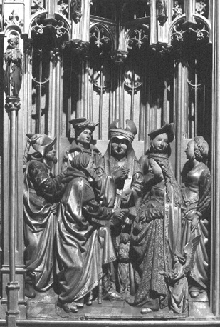 Retabel van Saluces (of: Saluzzo), detail: Huwelijk van Maria en Jozef