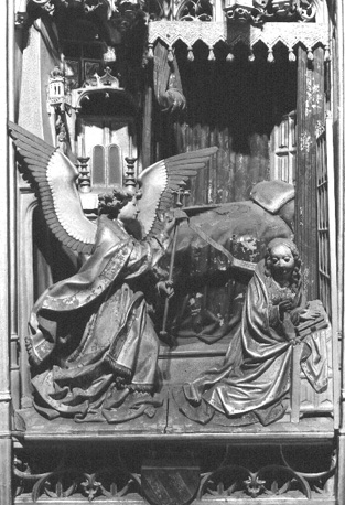 Retabel van Saluces (of: Saluzzo), detail: Annunciatie, Maria wordt bezocht door de engel