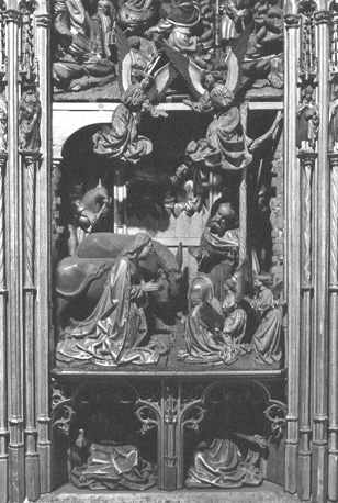 Retabel van Saluces (of: Saluzzo), detail (lager deel): Aanbidding van het Christuskind door de herders