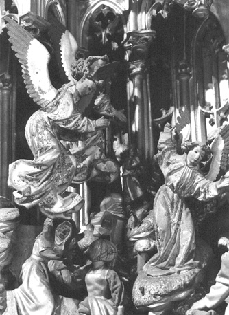 Retabel van Saluces (of: Saluzzo), detail (bovenste deel): Aankondiging van Christus' geboorte aan de herders