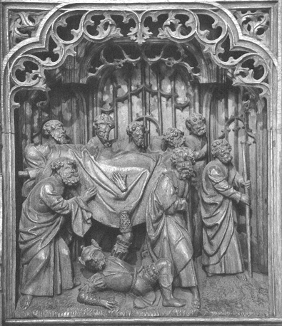 Retabel met scènes uit het leven van Maria: de begrafenisstoet (Maria's dood)