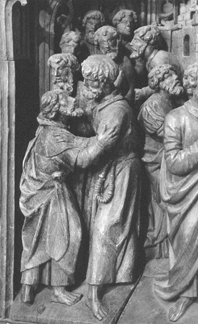 Retabel met scènes uit het leven van Maria: De apostelen verzamelen zich bij Johannes nadat zij gehoord hebben van de stervende Maria