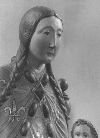 Tronende Moeder Gods met Christuskind (Sedes Sapientiae), detail: bovenlichaam van Maria