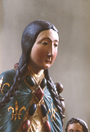 Tronende Moeder Gods met Christuskind (Sedes Sapientiae), detail: bovenlichaam van Maria