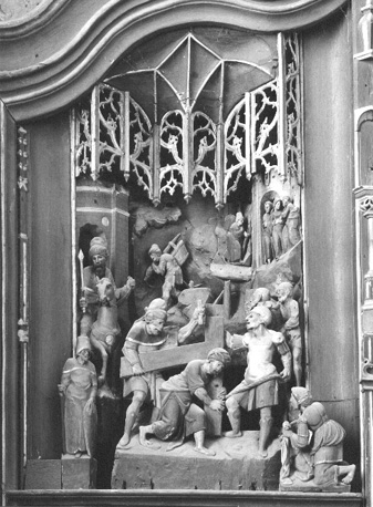 Passie-retabel, detail: Kruisdraging