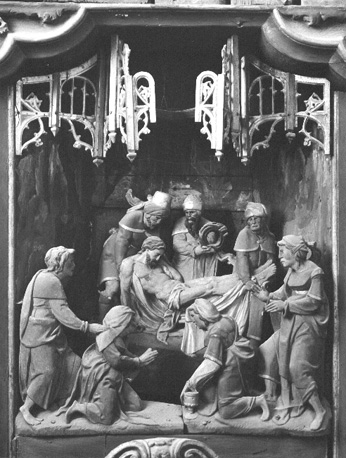 Passie-retabel, detail: Graflegging van Christus