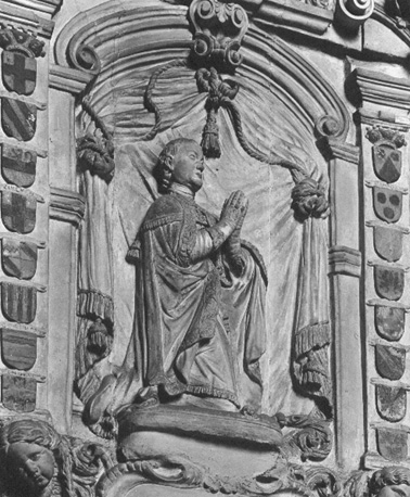 Grafsteen: biddende priester