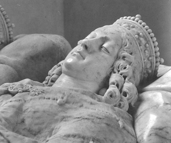 Grafmonument van Engelbert van Immerzeele enzijn vrouw Hélène de Montmorency, detail: hoofd van Hélène de Montmorency