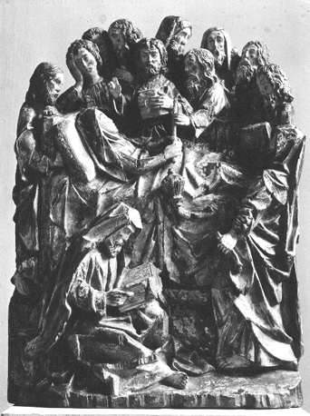 Het sterfbed van Maria; de apostelen hebben zich rondom haar verzameld