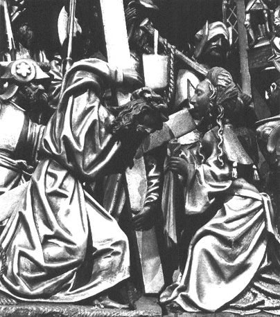 Passieretabel, detail: Christus draagt het kruis en ontmoet Veronica