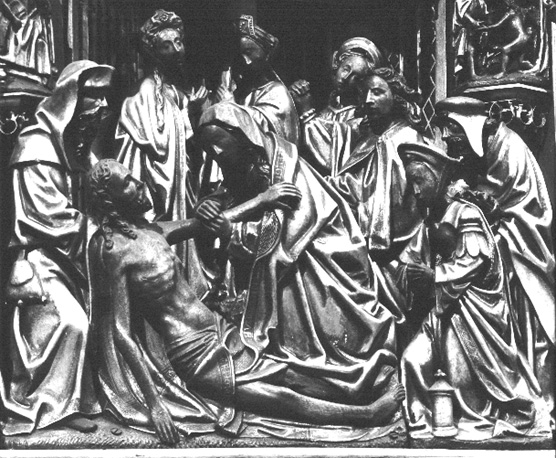 Passieretabel, detail: Bewening van de dode Christus door zijn familie en vrienden