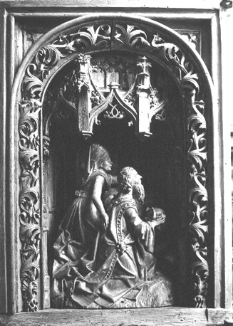 Keizer Augustus en de sibylle van Tibur: de sibylle onthult de keizier een visioen van de Madonna in de hemel (in kast)
