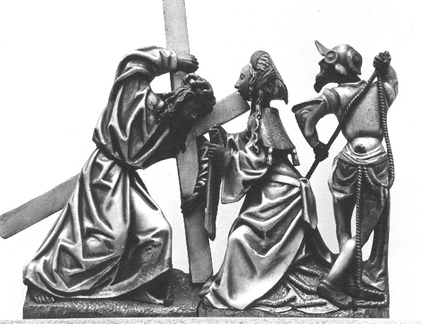 Passieretabel, detail: Christus draagt het kruis en ontmoet Veronica