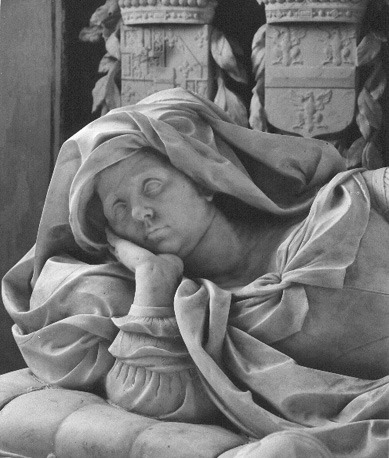 Noorder zijkoor: praalgraf van Willem van Lyere en zijn vrouw Maria van Reygers-berg, detail: hoofd van Maria van Reygersberg