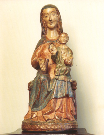 'Sedes Sapientiae': Tronende Maria met Christuskind op schoot