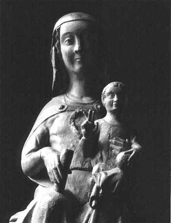 'Sedes Sapientiae': Tronende Maria met Christuskind op schoot (bovenste deel)