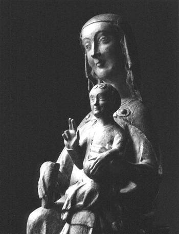 'Sedes Sapientiae': Tronende Maria met Christuskind op schoot (bovenste deel)