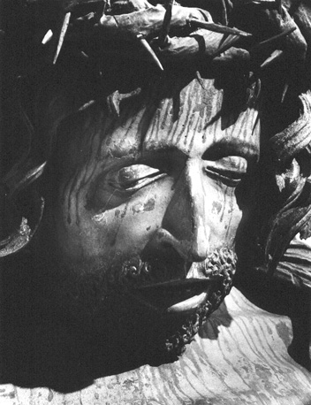 Gekruisigde Christus, genoemd Misericors Salvator, detail: hoofd van Christus