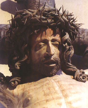 Gekruisigde Christus, genoemd Misericors Salvator, detail: hoofd van Christus