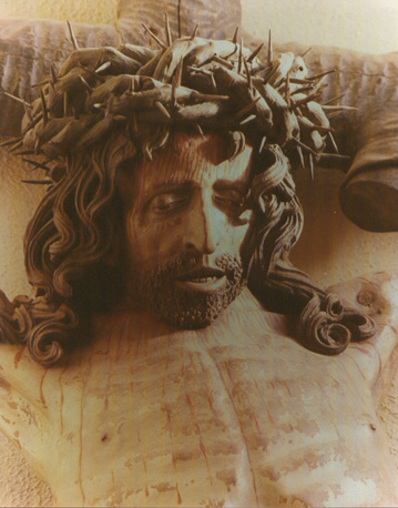 Gekruisigde Christus, genoemd Misericors Salvator, detail: hoofd van Christus