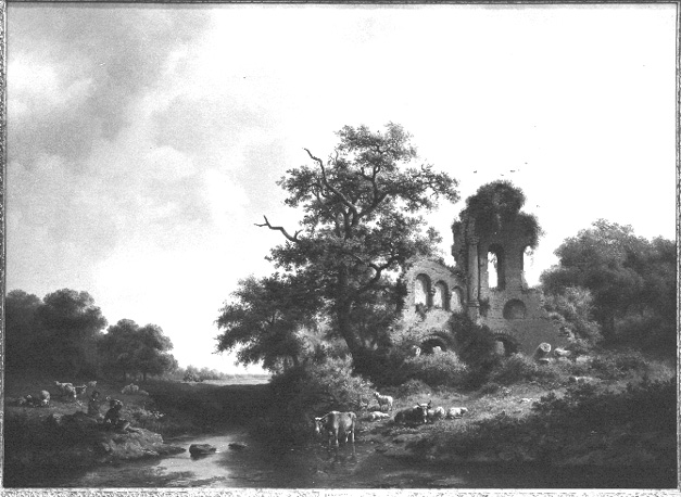 Zomerlandschap met de ruïnes van de Barbarossakapel op het Valkhof