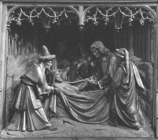 Altaarretabel met scènes uit het leven van Christus, detail: Graflegging van Christus