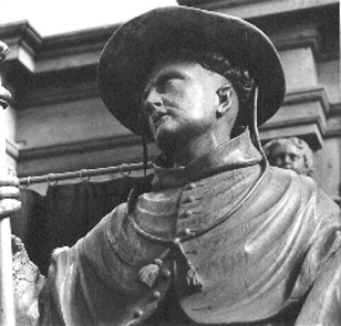 Biechtstoel met beeld van heilige, detail: hoofd van heilige