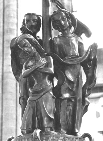 Doopvont (deksel), detail: doop van Christus
