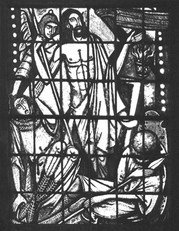 Noordelijke zijbeuk, glas-in-loodraam: Verrijzenis van Christus