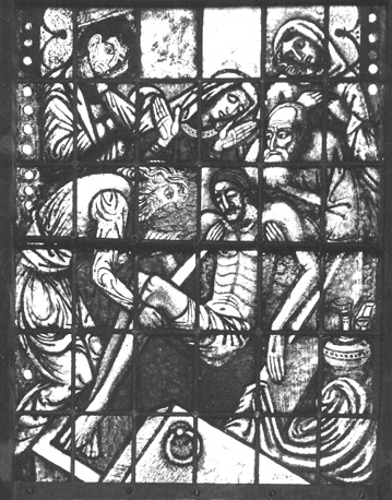 Noordelijke zijbeuk, glas-in-loodraam: Christus' graflegging