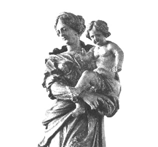 Staande Maria met Christuskind op haar linker arm (boven-lichaam)