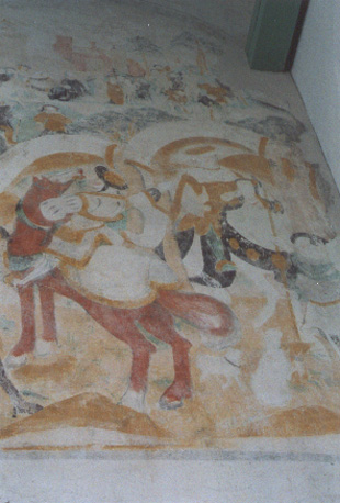 Zuidelijke torenwand, muurschilderingen: Legende van de drie Doden en de drie Levenden, detail: twee ruiters