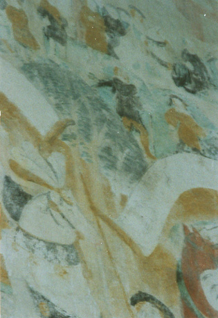 Zuidelijke torenwand, muurschilderingen: Legende van de drie Doden en de drie Levenden (klein detail)
