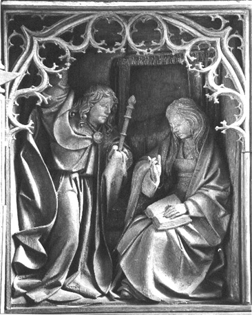 Passieretabel, predella: Annunciatie, de engel bezoekt Maria
