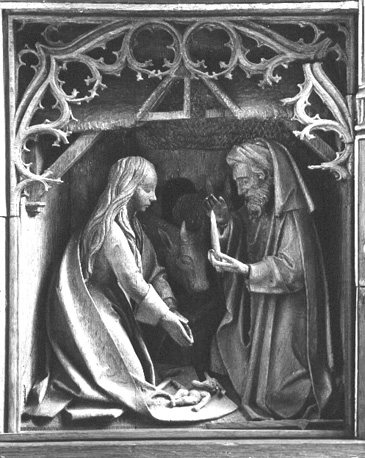 Passieretabel, predella: Maria, Jozef en de pasgeboren Christus