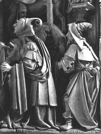 Passieretabel: Christus aan het kruis, detail: twee personen onder het kruis