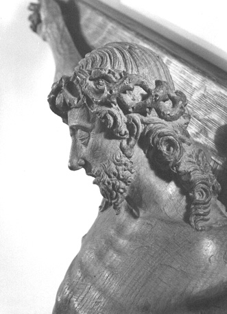 Crucifix (Christus aan het kruis), detail: hoofd van Christus
